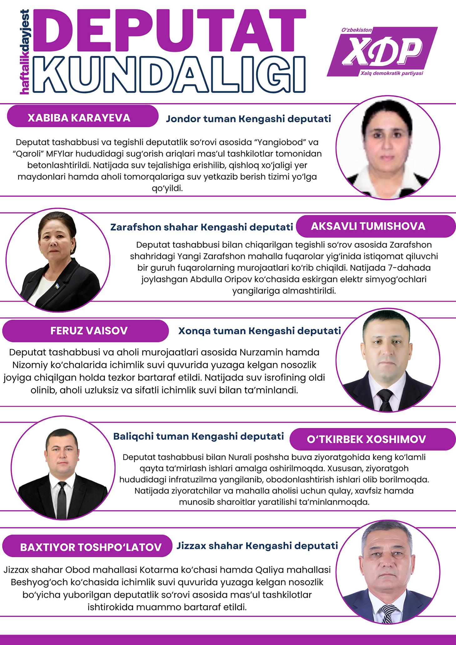 Mahalliy Kengashlardagi deputatlarimiz faoliyatidan