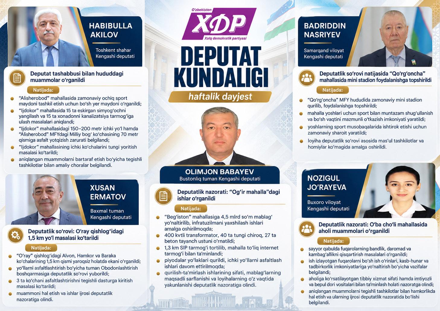 Deputat kundaligi: Mahalliy Kengashlardagi deputatlarimiz faoliyatidan