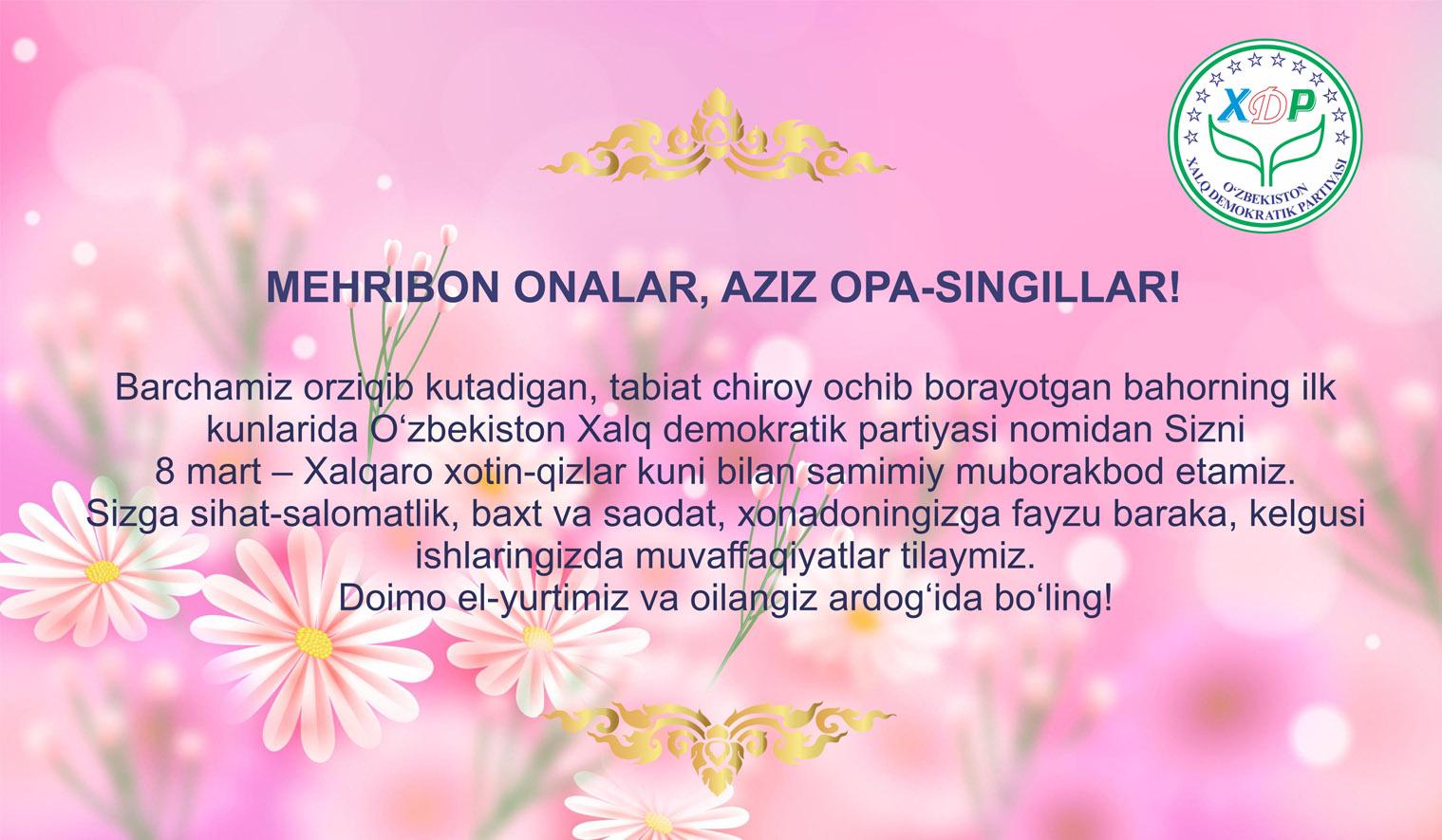 Mehribon onalar, aziz opa-singillar!